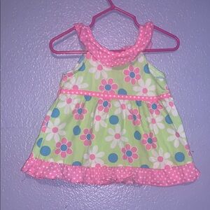 Mon Petit Floral Spring Baby 6/9 Months Dress Pink Polka Dot Trim